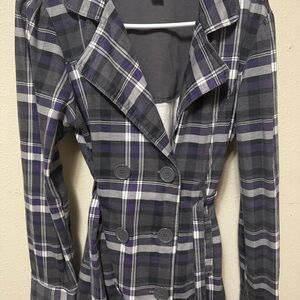 Self Esteem Purple and Gray Plaid Pea Coat